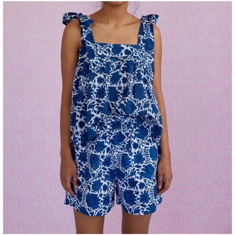 SZ Blockprints M Emma Blouse in in Indigo Floral - Picture 1 of 8